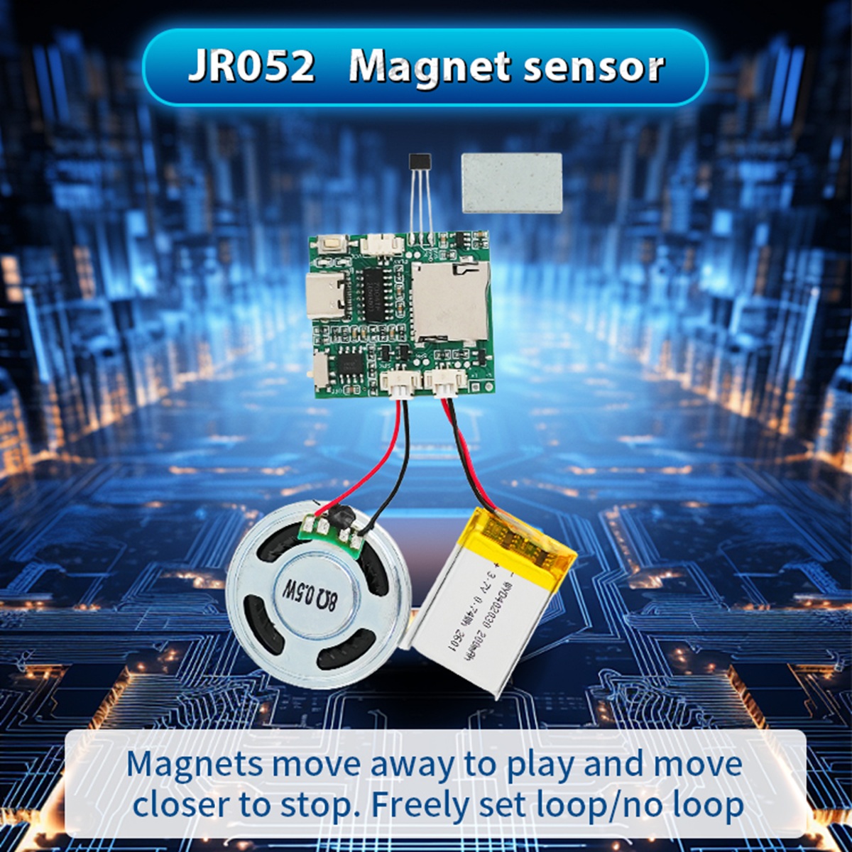 Audio Music To Download - Programmierbares Tonaufnahmemodul, MP3-Musik-Sprach-Download-Chip mit Lautsprecher, Magnetsensor