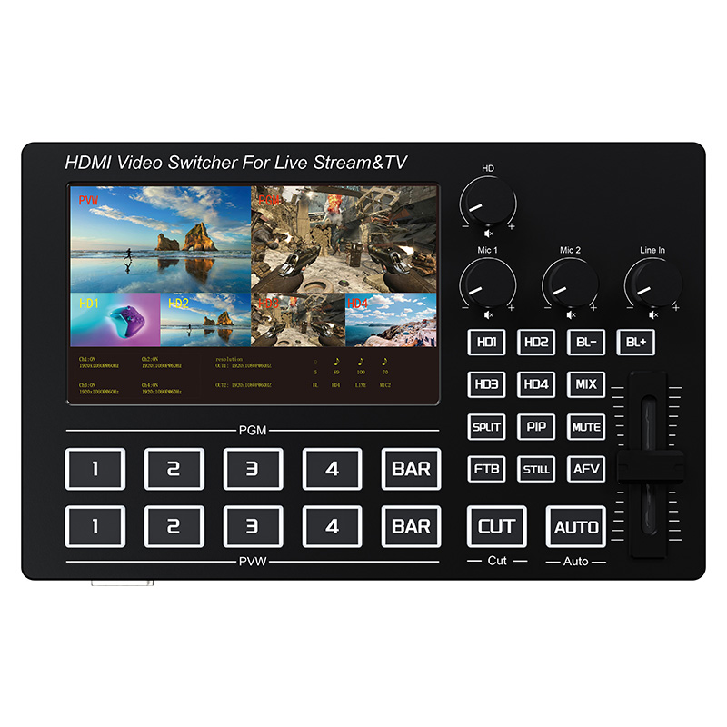 Audio Mixer 4 Channel - 1080P 4-Kanal HDMI Live-Streaming Video-Mischer Switch