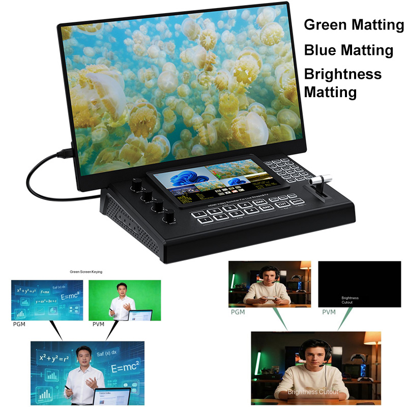 Audio Mixer 4 Channel - USB3.0 4K 4-in-2-Out HDMI-Videoschalter für Kamera-Livestreaming